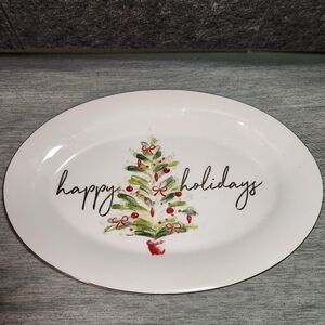 American Atelier Mistletoe Memories White Oval Platter 14" x 9.5" Christmas EUC